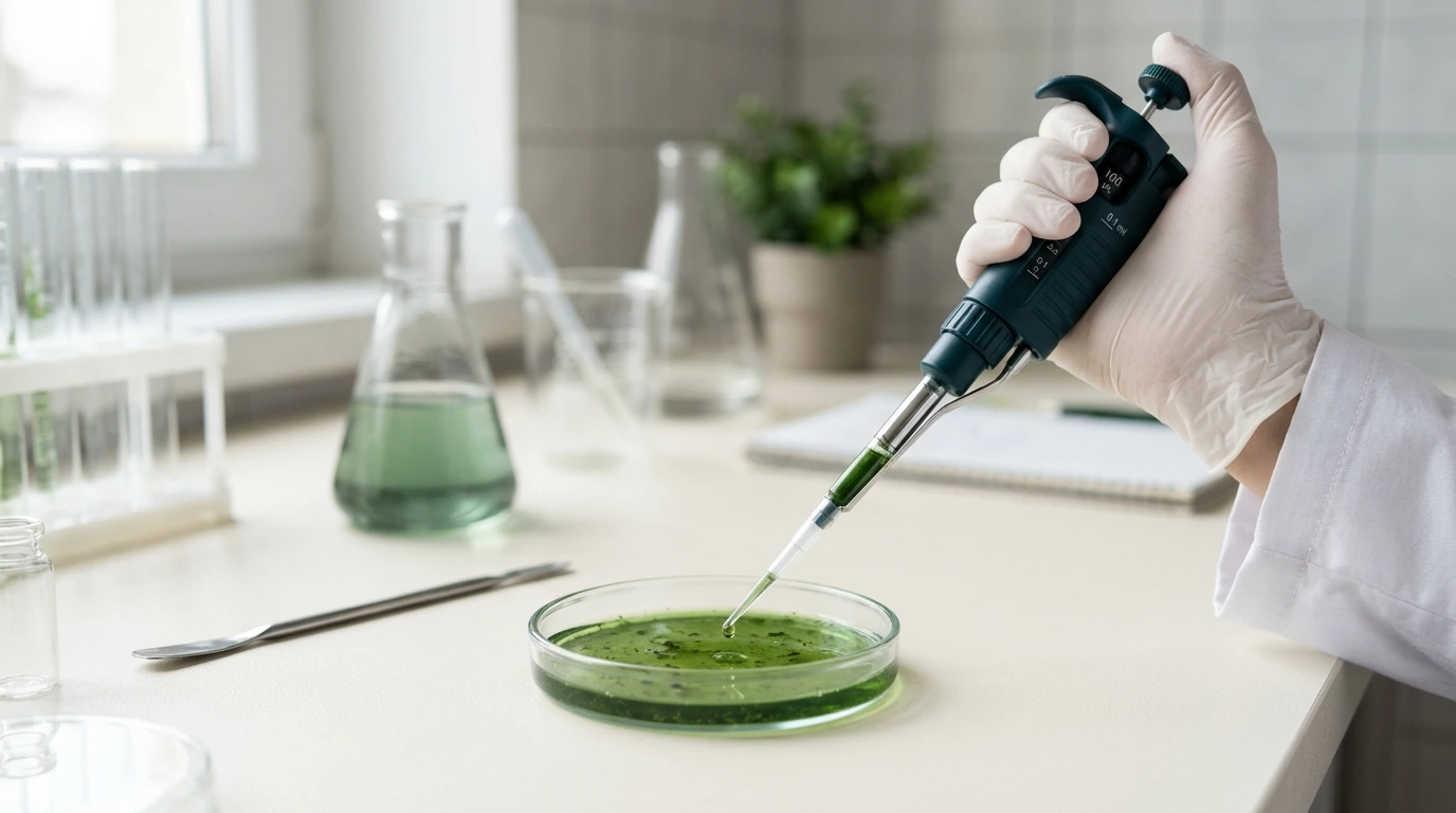 Pipette et coupelle de laboratoire avec extrait de plante