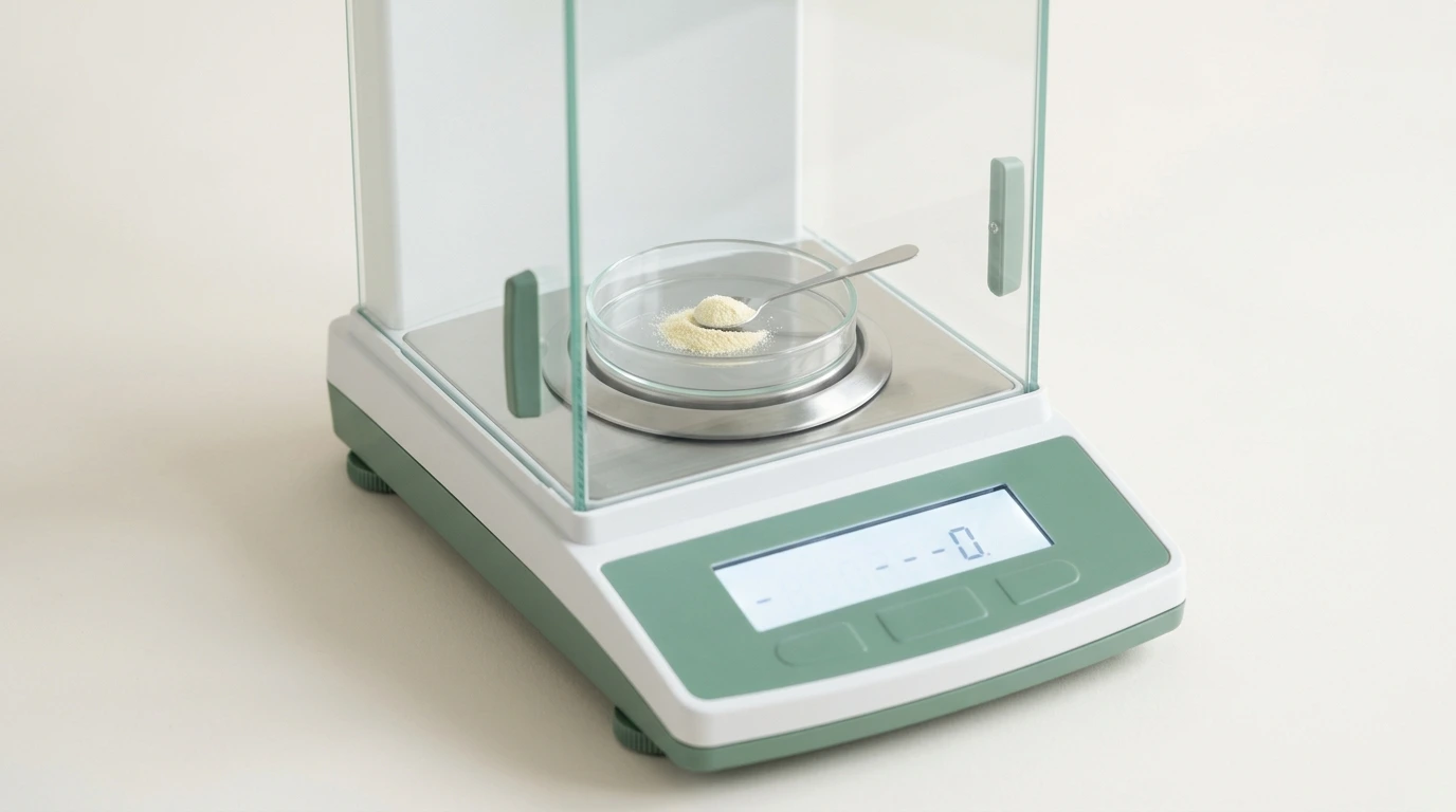 Balance de précision pesant une dose de poudre