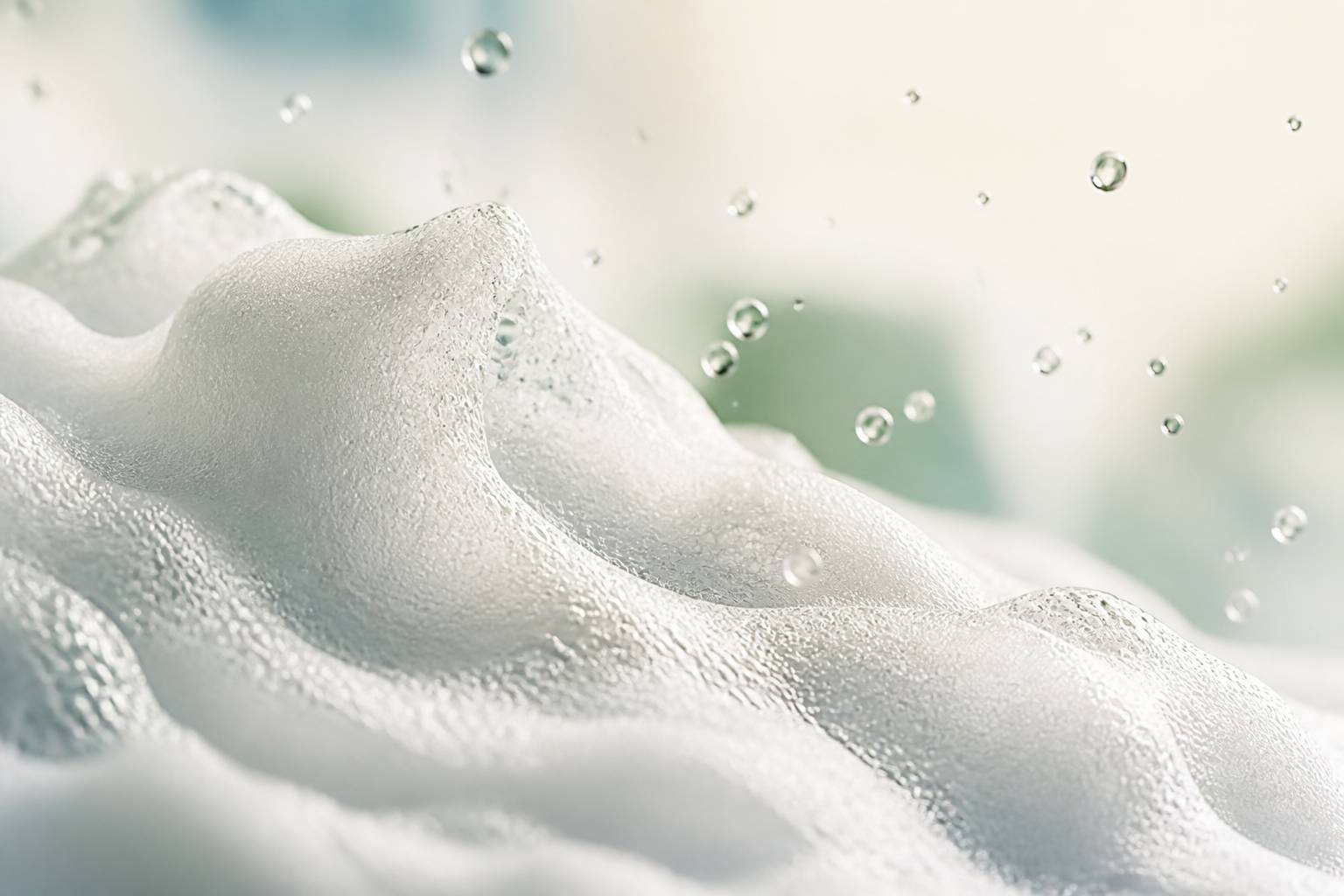 Mousse de shampooing texturée avec des gouttes d'eau en suspension
