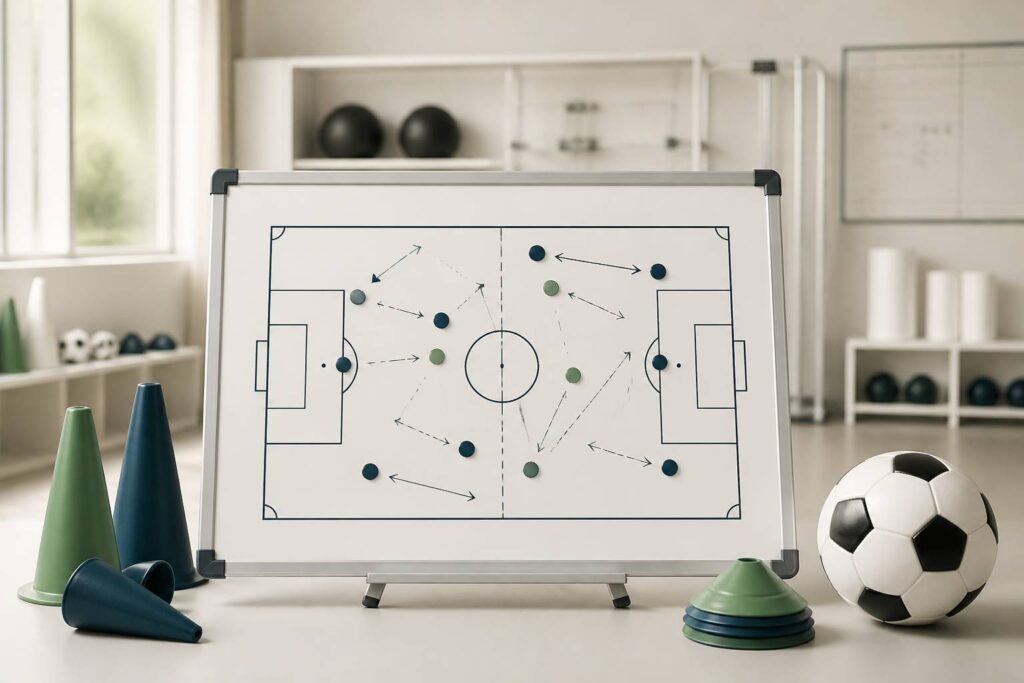 Tableau tactique de football avec schémas abstraits sans texte